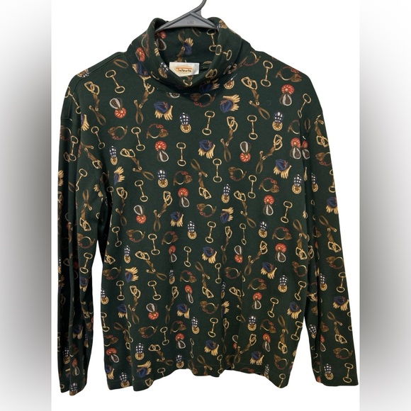 Vtg 90s Talbots Medium Equestrian Print Turtleneck Long Sleeve Top Horse Riding - Picture 3 of 5